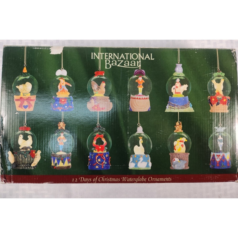 International Bazaar 12 Days of Christmas Waterglobe Snowglobe Ornaments Vintage